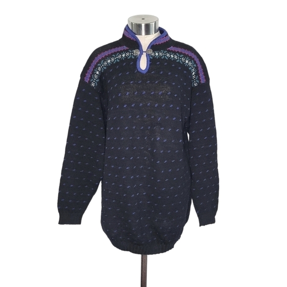 Alps Sweaters - Vintage Alps Women's Nordic Style Wool Blend Pullover Sweater Size M Black/Blue